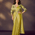 Designer Olive Green Embroidered Silk Saree with Stylish Jacket Blouse 