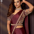 Designer Wine Maroon Embroidered Silk Saree with Heavy Blouse
