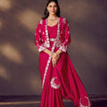 Designer Rani Pink Embroidered Silk Saree with Jacket Blouse 