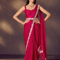 Designer Rani Pink Embroidered Silk Saree with Jacket Blouse