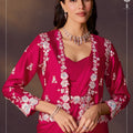 Designer Rani Pink Embroidered Silk Saree with Jacket Blouse