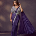 Designer Purple Silk Saree with Heavy Stone Work Blouse 