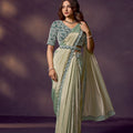 Pista Green Embroidered Satin Silk Saree with Designer Blouse