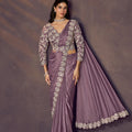 Designer Mauve Embroidered Silk Saree with Heavy Work Blouse