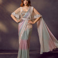 Designer Pastel Ombre Satin Silk Saree with Embroidered Cape Blouse