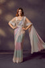 Designer Pastel Ombre Satin Silk Saree with Embroidered Cape Blouse