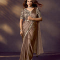 Coffee Brown Satin Silk Saree with Heavy Designer Blouse 