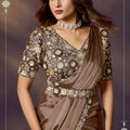 Coffee Brown Satin Silk Saree with Heavy Designer Blouse