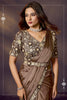 Coffee Brown Satin Silk Saree with Heavy Designer Blouse