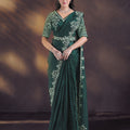 Dark Green Embroidered Designer Saree with Matching Blouse