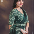 Dark Green Embroidered Designer Saree with Matching Blouse