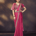  Rani Pink Designer Saree with Embroidered Blouse 
