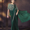  Dark Green Designer Saree with Embroidered Blouse 