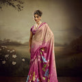 Magenta Pink Linen Silk Saree Floral Digital Print Designer Tassel Pallu 
