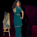 Teal Green Georgette Saree with Embroidered Border Designer Saree