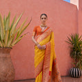 Golden Yellow And Orange Kanjivaram Silk Saree with Rich Zari  Festive Wear