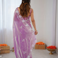 Lavender Soft Silk Saree with Silver Floral Embroidery Border Matching Blouse