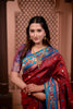 Rich Wine Red Paithani Silk Saree with Contrast Teal Blue Zari Border