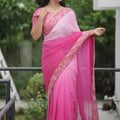 Pink Georgette Saree with Embroidered Border Designer Blouse