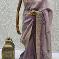 Lavender Organza Silk Saree with Heavy Embroidery Designer Border