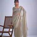 Light Gold Tissue Silk Saree with Zari Border Designer Blouse