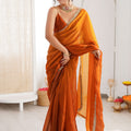 Orange Organza Silk Saree with Designer Golden Lace Border