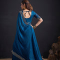 Teal Blue Silk Saree Designer Embroidered Border Party Wear Saree