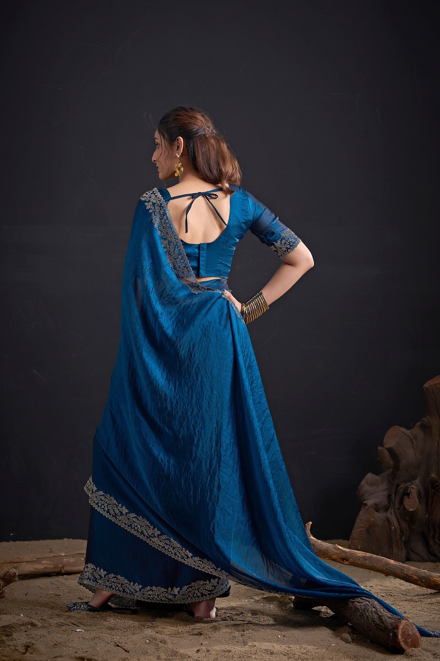 Teal Blue Silk Saree Designer Embroidered Border Party Wear Saree