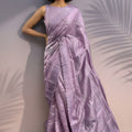 Pastel Lavender Silk Saree with Embroidered Border Designer Blouse 