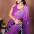 Purple Ombre Georgette Saree with Embroidered Border Work