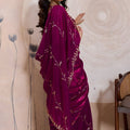 Wine Magenta Silk Saree Golden Zari Embroidery Border Matching Blouse