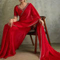 Red Chiffon Saree with Zari Border Embroidered Blouse