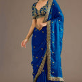 Royal Blue Silk Saree Heavy Zari Embroidered Border  Designer Blouse