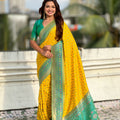 Yellow Saree Green Contrast Border Traditional Printed Design 