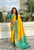 Yellow Saree Green Contrast Border Traditional Printed Design 