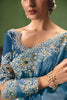 Teal Blue Organza Saree Heavy Silver Zari Embroidery Border Designer Blouse
