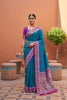 Teal Blue Silk Saree Magenta Contrast Border Zari Weaving
