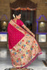 Rani Pink Floral Woven Linen Silk Saree Designer Peacock Border