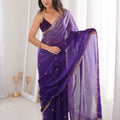 Royal Purple Organza Saree Golden Butti Work Embroidered Border