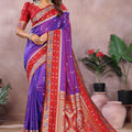 Royal Purple Silk Saree with Red Zari Woven Border Designer Pallu
