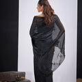 Black Organza Silk Saree with Floral Embroidery Designer Saree