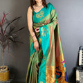 Sea Green Soft Silk Saree with Contrast Designer Pallu Zari Work