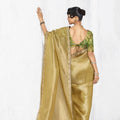Golden Silk Saree Border Green Designer Blouse Elegant Party Wear