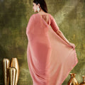 Peach Pink Organza Ready To Wear Saree Designer Sequins Lace Border