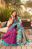 Magenta Silk Saree with Teal Green Contrast Border Floral Zari Work