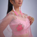 Pink Organza Saree with Floral Embroidery Border Designer Saree