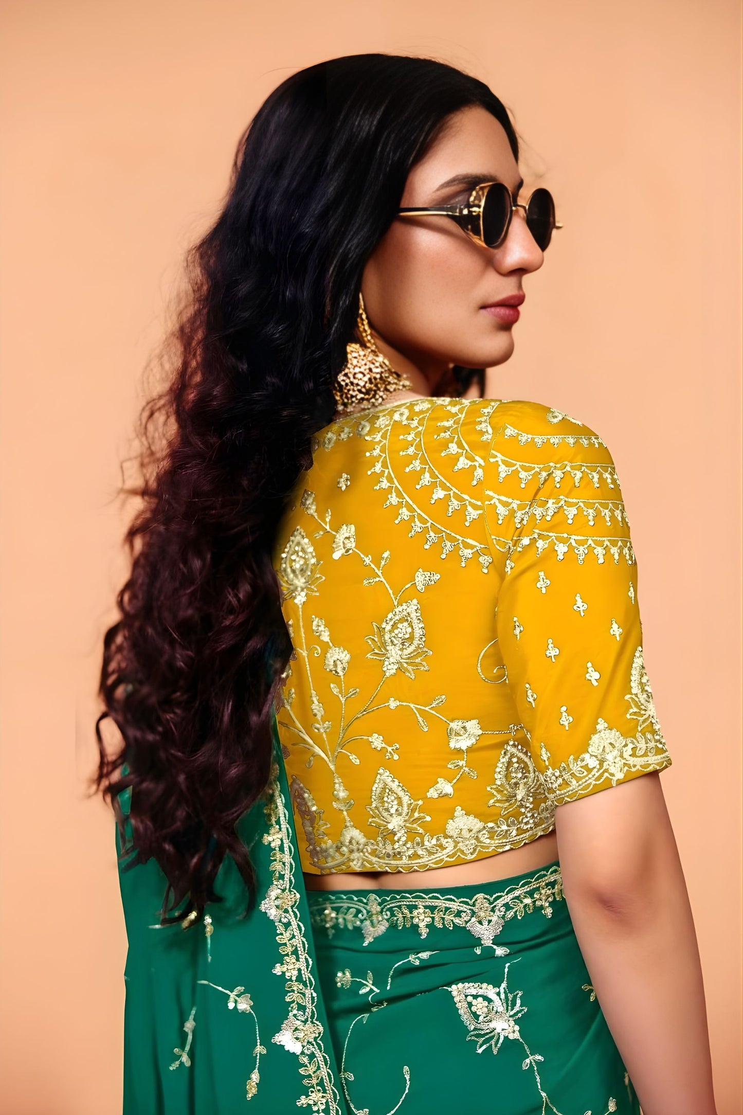 Bottle Green Designer Embroidered Silk Saree Heavy Zari Blouse Piece