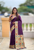 Deep Purple Paithani Silk Saree Multicolor Peacock Floral Woven Border