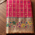 Rani Pink Paithani Silk Saree Rich Zari Floral Border Peacock Pallu