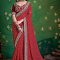 Red Bandhani Saree and Designer Blouse Festive Wear